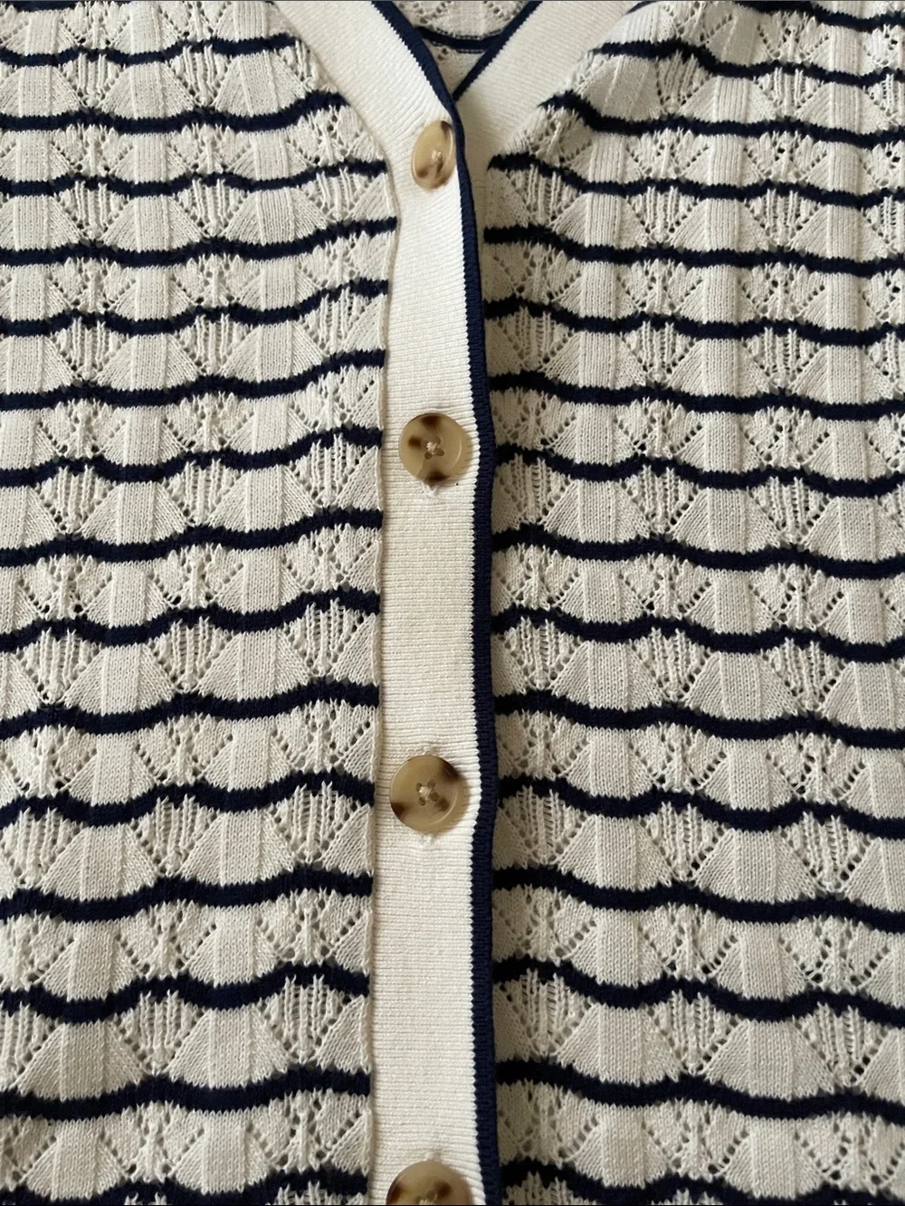 J. Crew Cream and Black Short-Sleeve Knit Cardigan Sweater